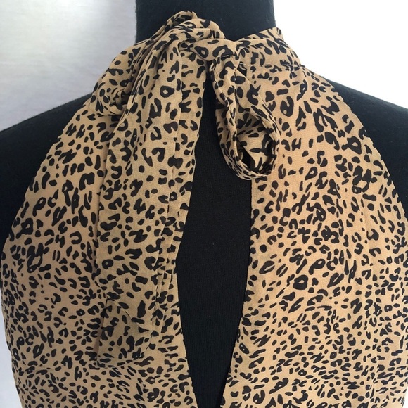 leopard print Halter dress BTFBM Sleeveless, ruffle edge hem, tie at neck Size L - Picture 7 of 10
